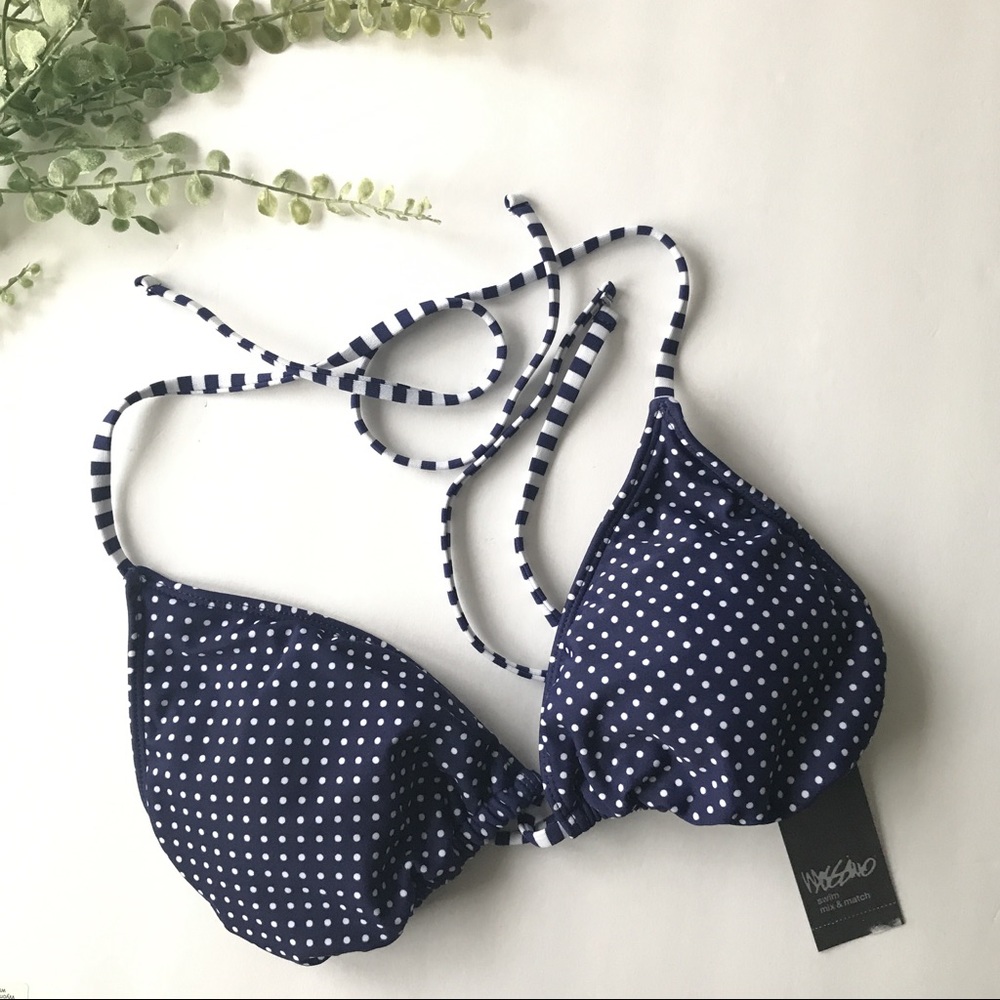 mossimo polka dot blue halter strap bikini top - Picture 1 of 8
